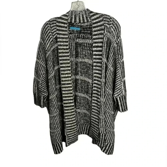 Alice + Olivia Black and White Wool Blend Nera Rib Knit Cardigan Size Medium - Picture 1 of 10